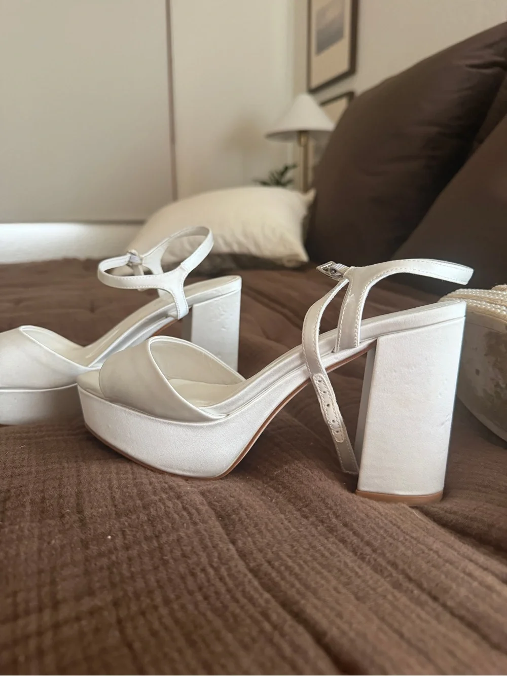 Jeffrey Campbell White Platform Block Heel Sandals with Ankle Strap